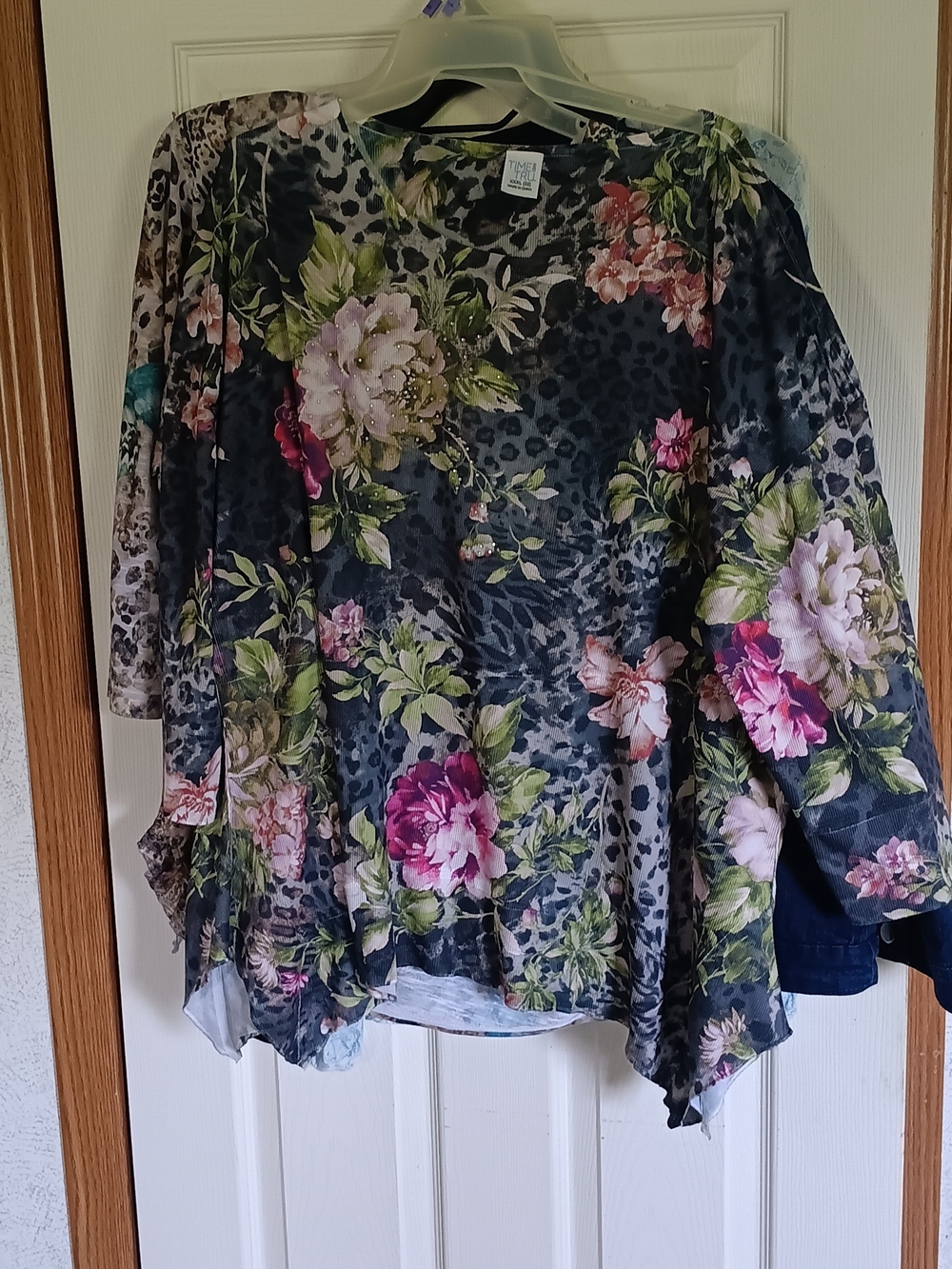 Time and Tru Black Floral & Animal Print Top With SPARKLES.
